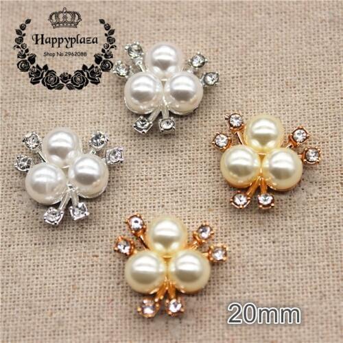 10PCS 20mm Golden/Silver Rhinestone Highlight Pearl Plastic Flatback Flower Button Decoration Craft Scrapbook Accessories