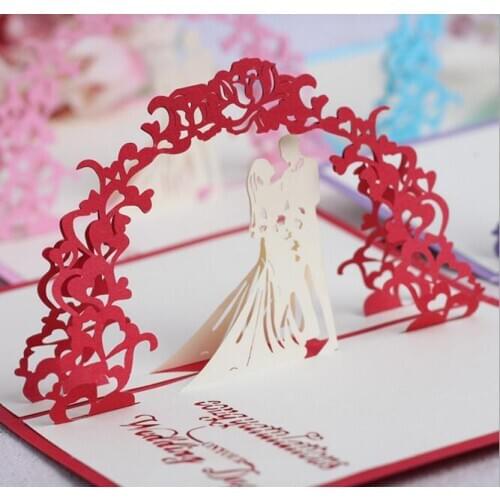 10pcs Hollow Bride and Groom Handmade Kirigami Origami 3D Pop UP Greeting Cards Invitation Postcard For Sweet Wedding