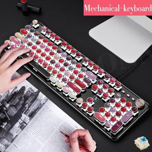 104 Keys USB Mechanical Keyboard Luxury Lipstick Trendy Fashion Girlfriend Birthday Gift Game Mechanical Keyboard RGB Green Axis