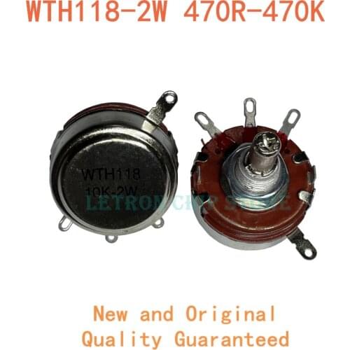 2PCS WTH118 2W 1A Potentiometer 470R 1K 2.2K 4.7K 10K 22K 47K 100K 470K WTH118-2W Round Shaft Carbon Rotary Taper Potentiometer