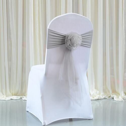 20pc High Quality Silver Chair Sashes Wedding Chair Knot Cover Decoration Chairs Bow Band Belt Ties For Wedding Banquet Supplies