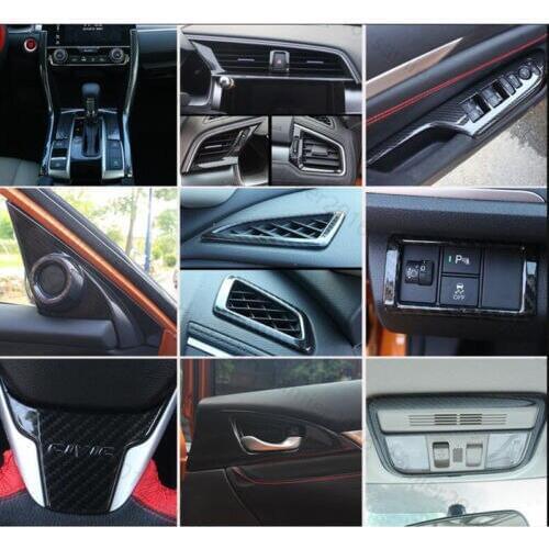 21x Carbon Fiber Color Fit For Honda Civic 16+ Inner Gear Shift Full Cover Trim