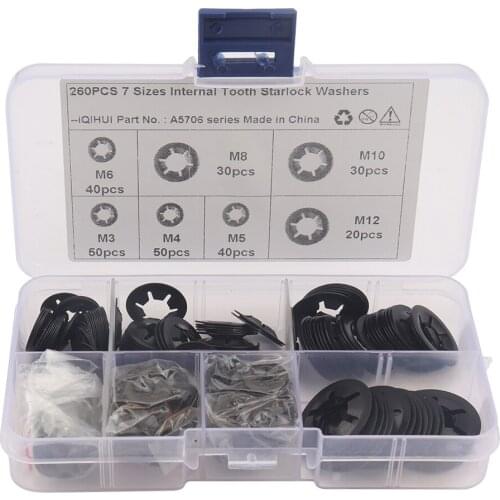 260pcs Internal Tooth Star Lock Washers Assortment Kit 7 Sizes M3 M4 M5 M6 M8 M10 M12 Push on Locking Washers Quick Speed Star