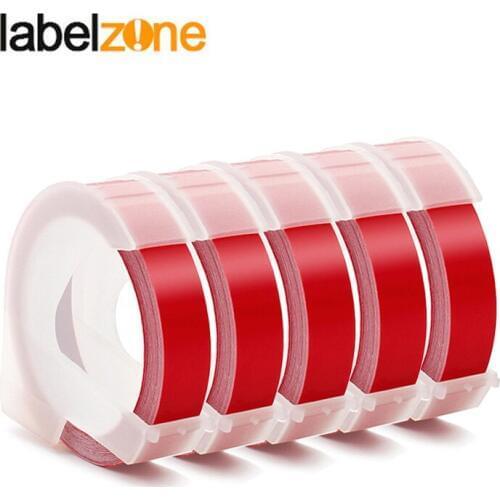 5Pcs Dymo 9mm*3m Red Embossing Label Tape Compatible Dymo 1610 Manual Label Machine for Motex E101 Label Makers Ribbon