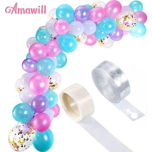 Amawill Pink Blue Purple White Latex Balloons 5m Balloon Chain Tape Arch Connect Strip For Wedding Unicorn Birthday Party 8D