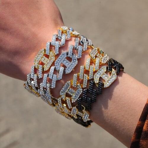 Hip Hop Bling Iced Out Rhinestones Square Cuban Charm Link Chain Bracelets for Men Rapper Jewelry Mens Jewlery Gift Gelangnya