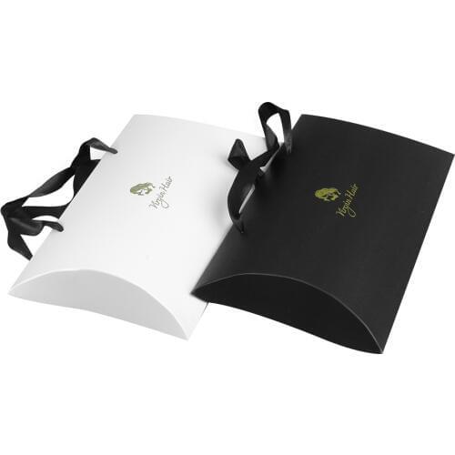 Stock Virgin Hair extensions packaging paper pillow box,Custom logo brand name metal stickers,OEM Hair wrap bundle packing box