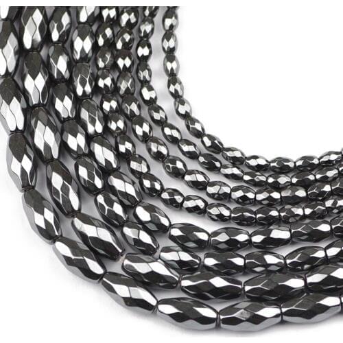 HGKLBB Rice grains Black Hematite Faceted Natural Stone 3/4/5/6MM oval Loose beads For Jewelry making bracelet accessories DIY