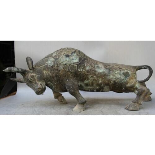 Fast shipping USPS to USA S2465 24" Old Chinese Bronze Folk Animal Zodiac Year Bull Oxen flower sculpture Statue