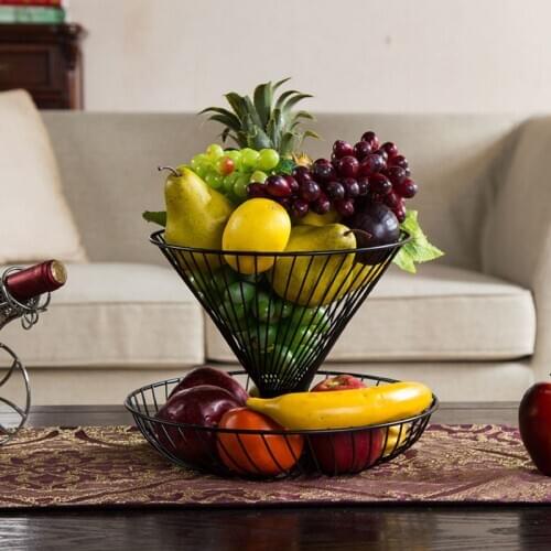 Household 2 Tier Fruit Plate Countertop Metal Fruit Basket Creative Vintage Style Tray Stand Storage Basket