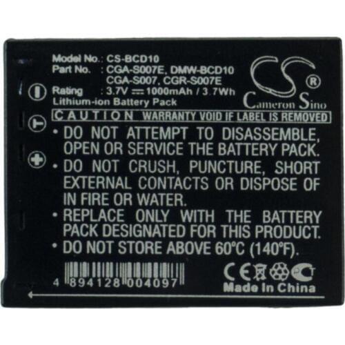 Cameron Sino 1000mah battery for PANASONIC Lumix DMC-TZ1 DMC-TZ11 DMC-TZ1GK DMC-TZ4S DMC-TZ1-SDMC-TZ5A CGA-S007 DMW-BCD10