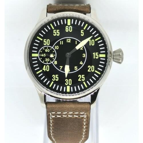 44MM Mens Watch With Seagull ST36 Manual Winding Movement 316 Stainless Steel Cases Green Night Light Dial And Hands