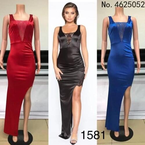 Black/ Red/Blue Satin Dress Women Sexy Slip Long Dress Elegant Summer Women Lace Patchwork Maxi Party Dress Bodycon Dress