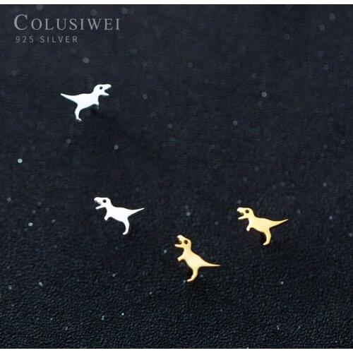 Colusiwei Genuine 925 Sterling Silver Cute Dinosaur Animal Tiny Stud Earrings for Women Fashion Earrings Jewelry For Kids Gifts