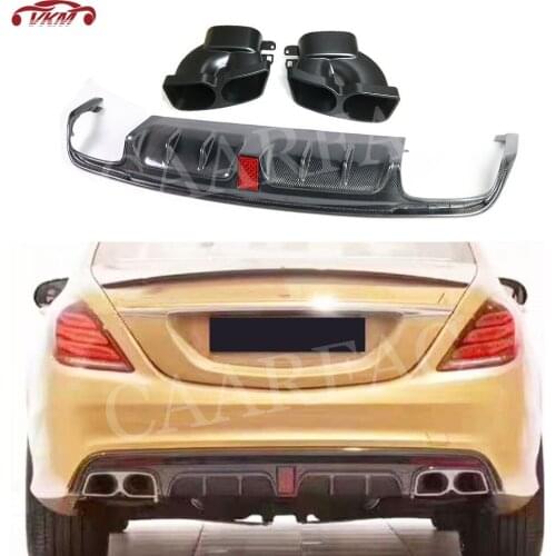 Carbon Fiber Rear Diffuser Bumper lip Spoiler with Exhaust Tips For Benz S Class W222 S63 S65 AMG 2013-2019 B Style diffuser