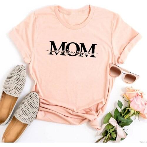 I Love You Mom Shirts Women Aesthetic 2021 Mothers Day Tee Love Mom Birthday Tops Vintage Clothes Gift for Mama Pink Classic