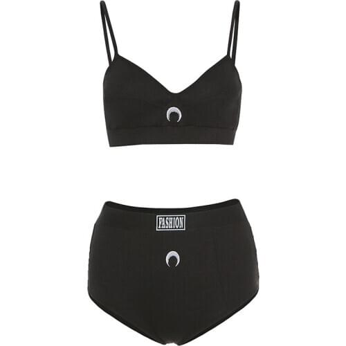 Honviey bra set crescent personality thread high waist panty chic dew navel wirefree wild underwear women lingerie femme sexy