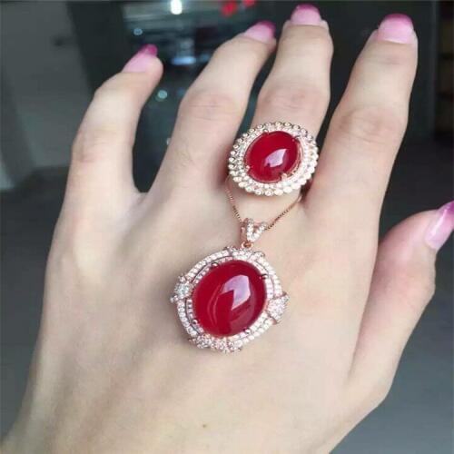KJJEAXCMY boutique jewels 925 Pure silver inlay natural ruby medulla ring + pendant set inlay diamond vines alien