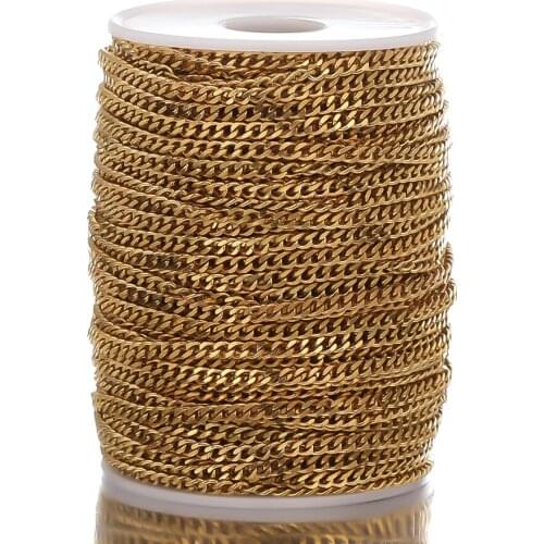 2 Meters Gold Stainless Steel Cuban Chains In Bulk for Handmade Hip-hop Punk Necklace Bracelet DIY Gifts Jewelry Making Supplies