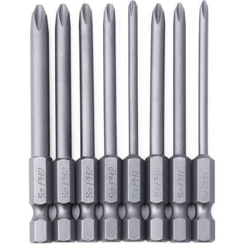 8pcs/lot Screwdriver Drill Bit Set 75mm Cross Hex Alloy Steel Magnetic Head PH1 PH2