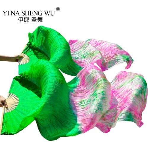 Real Silk/Imitation Silk Bamboo Ribs Long Silk Fans 1Pair Handmade Dyed Silk Fans Belly Dance Performance Fans Mixed Color