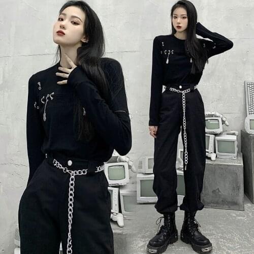 Suit 2021 New Womens Long-Sleeved Blouse Dark Black Overalls Are Thin Two-Piece Suit Cпортивный Ensemble Femme Tолстовка