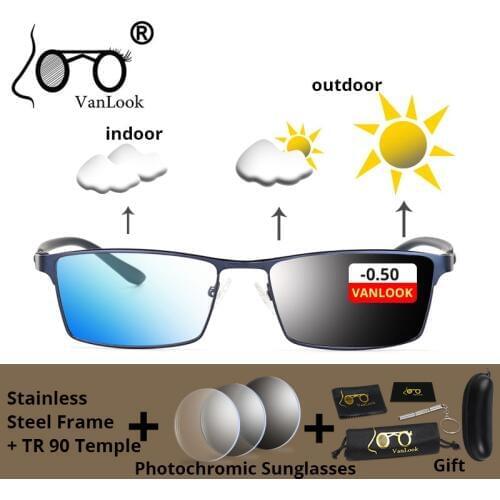 Anti Blue Ray Myopia Computer Glasses Photochromic Sunglasses Chameleon Sun Glasses Grade Gaming Sight Men Women -0.75 -5.5 -225