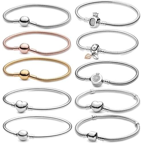 Original 100% 925 Sterling Silver pan Original silver bracelet with silver clasp Womens Engraving inscription Original 1:1