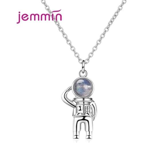 Astronaut Shape Pendant Necklace Genuine 925 Sterling Silver Necklace For Women Girls Wedding Anniversary Engagement Jewelry