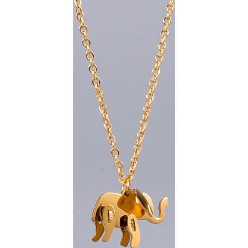 Stainless Steel Gold Minimalism Origami Splicing Animal Elephant Pendant Necklace Jewelry with Chain