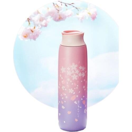 Japanese Style Sakura Portable Thermos Insulated Cup 304 Stainless Steel Vacuum Travel Coffee Mug Cherry Blossom Tumbler