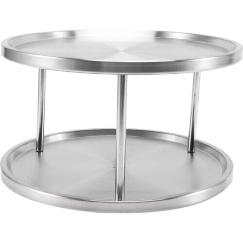 Spice Rack Stainless Steel Organizer Tray Turntable Rotating 2 Level Tabletop Stand for Dining Table Kitchen Counters Cabinets