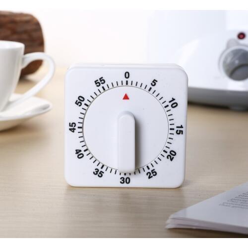 Portable 60 Minutes Kitchen Timer Game Count Down Counter Clock Alarm White Square Mechanical Kitchen Cooking Tool
