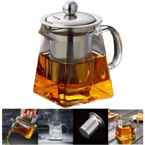 Clear High Borosilicate Glass Tea Pot with Removable 304 Stainless Steel Infuser Heat Resistant Loose Leaf Teapot Stovetop Safe
