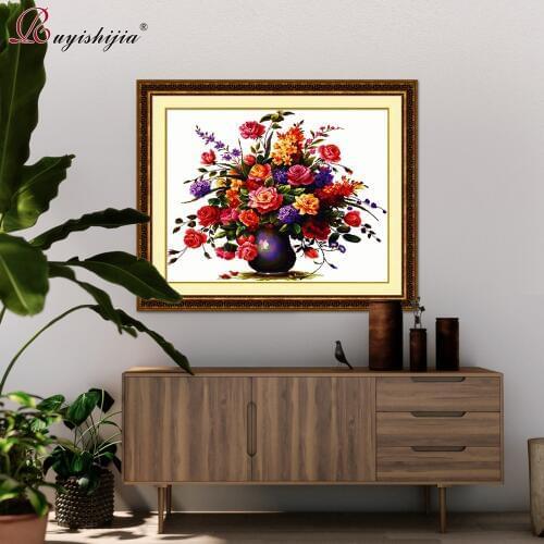 RUYISHIJIA Needlework Rose Flower Purple Vase Paintings canvas cross stitch pattern cross-stitch kits cross-stitch sets flowers
