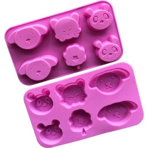 6 cavity elephant panda dog silicone mold chocolate cake biscuit kitchen baking mold