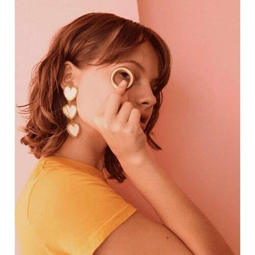 Vintage Fashion White Heart Drop Earrings For Women Girls Trendy Gold Color Geometric Pendant Earring Jewelry Gifts Bijoux Femme