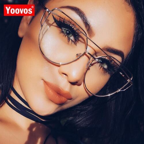 Yoovos 2021 Cat Eye Glasses For Women Glasses Optical Lens Glasses Metal Frame Sunglasses Female Vintage Transparent Glasses