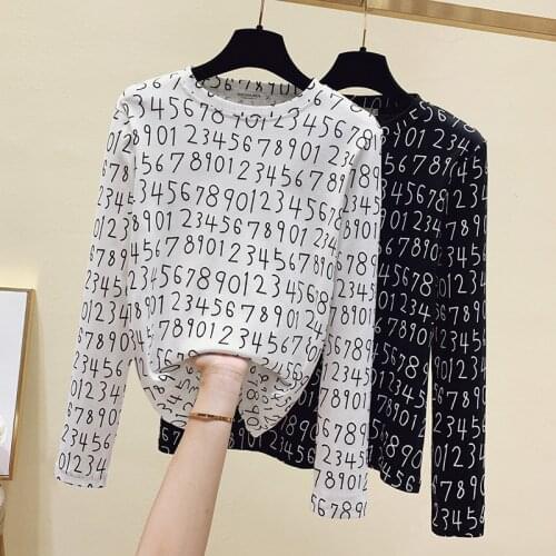 2021 Casual Print Letter Women T-Shirt Long Sleeve Korean Style Slim Basic Cotton Tshirt Top Womens Clothing Autumn T Shirt