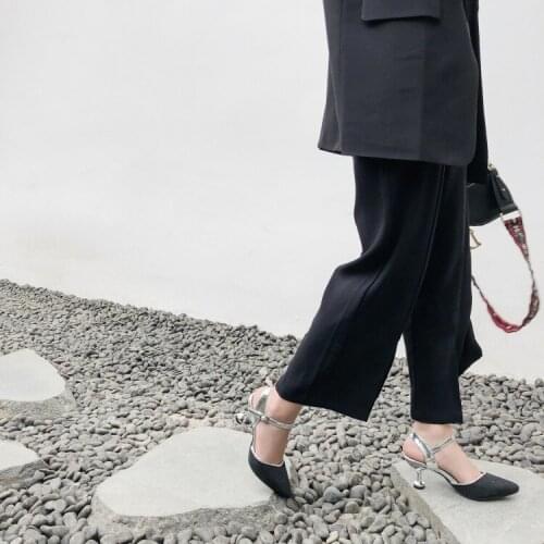 Plus Size high heels sandals women shoes woman summer ladies One-word buckle single shoe with 0 sets of fine heels