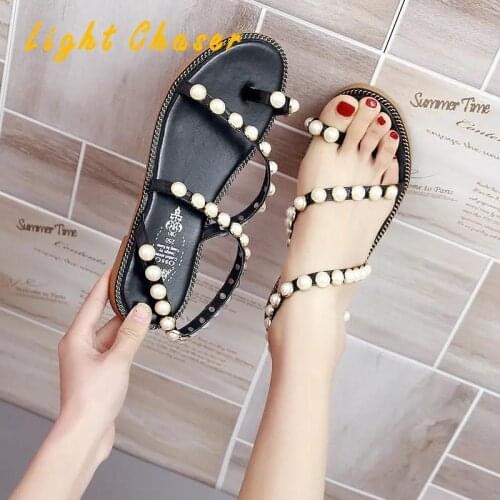 Hot Fashion Ladies Sandals Pearl Slippers Women Summer Flip Flops Ladies Casual Beach Shoes Comfortable Flat Sandals Women Shoes