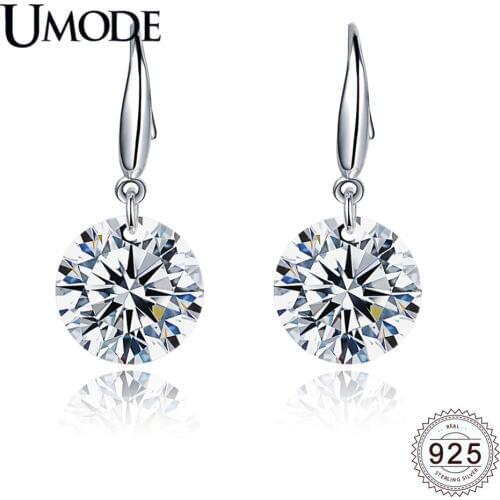UMODE New 925 Sterling Silver Clear CZ Crystal Drop Earrings for Women Fashion CZ Dangling Ear Jewelries 10mm/12mm ALE0344