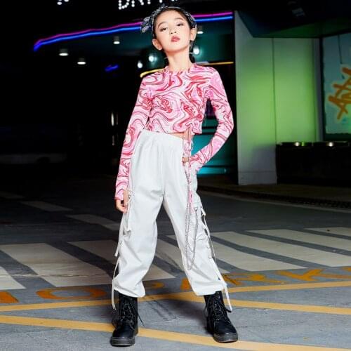 Tie-dye Girl Sets Hip-Hop Street Dance Clothes Crop Tops White Cargo Pants Rave Outfit Stage Costume Festival Clothing DL8311