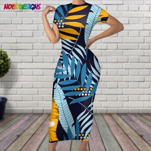 NOISYDESIGNS Short Sleeve Elegant Women Dresses Casual Long Femme Robe Tropical Pattern 2021 Slim Chic Vestidos De Mujer Summer