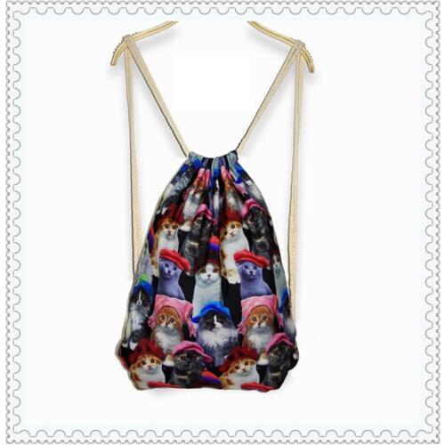 10pcs/lot) size 37x46cm BEST QUALITY canvas cloth animal cat drawstring backpack kids