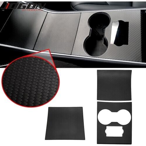 3pcs Real Carbon Fiber For Tesla Model 3 2017-2020 Model Y 2020 Car Central Console Gear Shifter Knob Panel Triim Accessories
