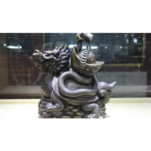 30cm Feng Shui Evil Wealth Yuan Bao Snake Dragon Turtle Black tortoise Copper Statue
