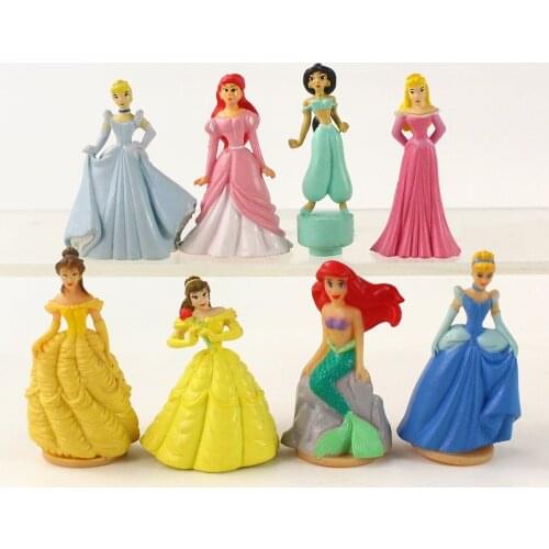 10pcs 5cm Princess Figure Toys Belle Cinderella Jasmine Elsa Ariel Mermaid Tangled Sleeping Beauty Model Dolls Gifts