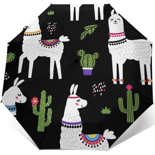 Automatic Umbrella Rain Women Three-folding Umbrella Alpaca Llama And Cactus Windproof Umbrella Female Waterproof parasol