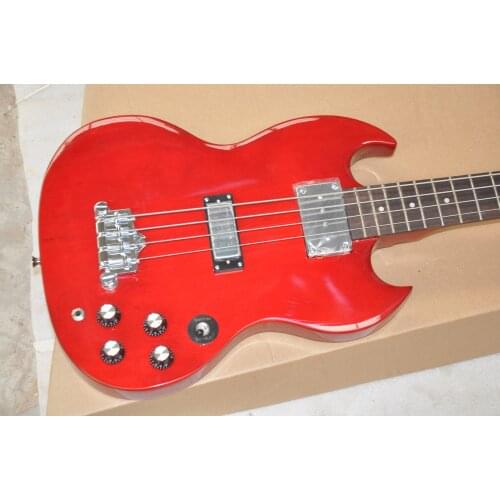 Free shipping red electric guitar bass, 4 string bass chrome hardware 400 62